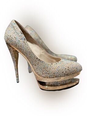 Gianmarco Lorenzi Discoball Swarovski Crystal-Embellished Nude Platform Pumps